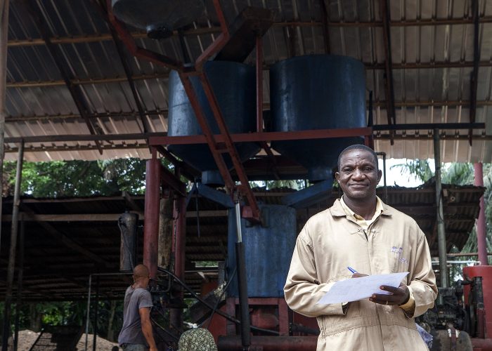 30 April 2015, Umuagwo, Imo State, Nigeria.
Dr Smamuel Dare is a Palm Oil Value Chain agent who co facilitate improved palm oil processing practice in selected oil mills in  Umuagwo, Imo state.